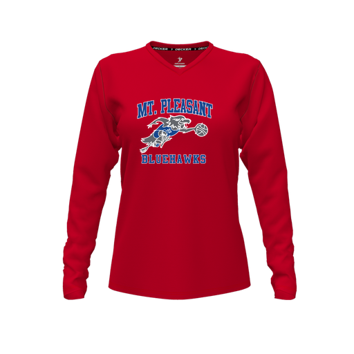 [FTLVCFRD-FYXS-LOGO1] Decker Comfort T-Shirt (Female Youth XS, Red, V Neck, Logo 1, Long Sleeve)