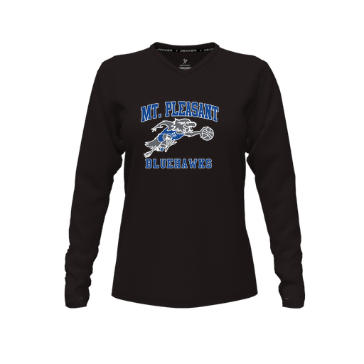 [CUS-DFW-TEES-PER-VNK-LSL-BLK-FYXS-LOGO1] Decker Performance T-Shirt (Female Youth XS, Black, V Neck, Logo 1, Long Sleeve)