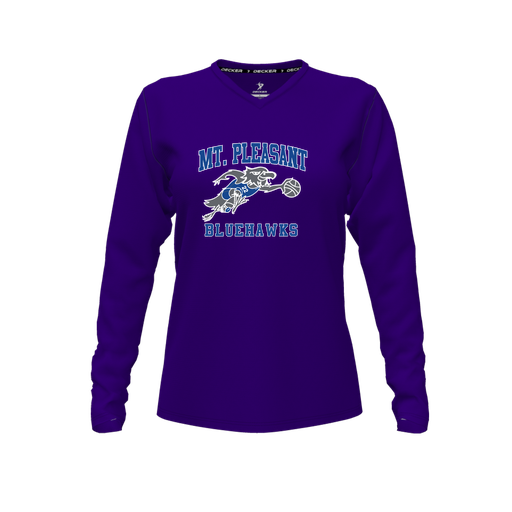 [FTLVPTPP-FYXS-LOGO1] Decker Performance T-Shirt (Female Youth XS, Purple, V Neck, Logo 1, Long Sleeve)